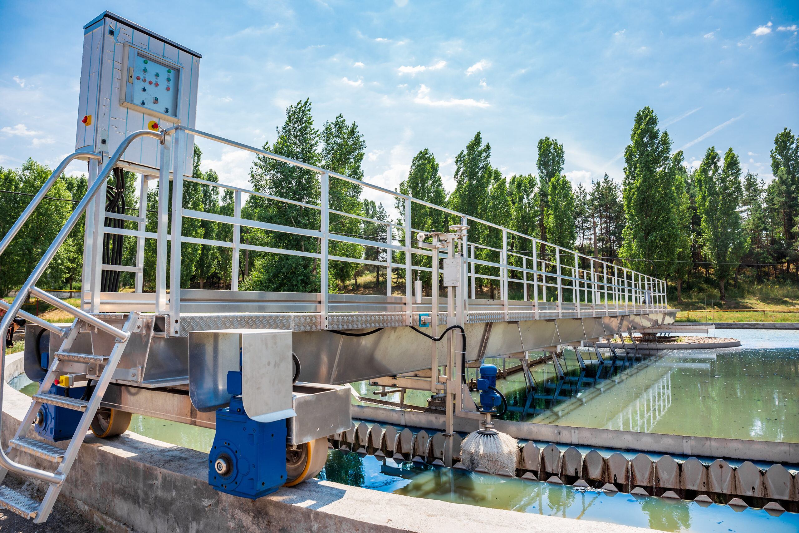 Modern wastewater and sewage treatment plant with aeration tanks